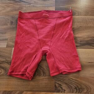 Skims Cotton Ribbed Boxer Shorts Small Red High Waist Sleepwear Shapewear
